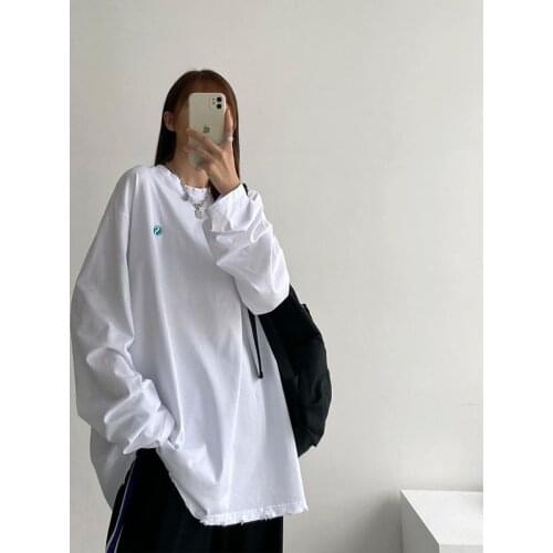 Cotton long-sleeved T-shirt for men women 2021 autumn student Korean oversize white bottom shirt versatile high street women tee