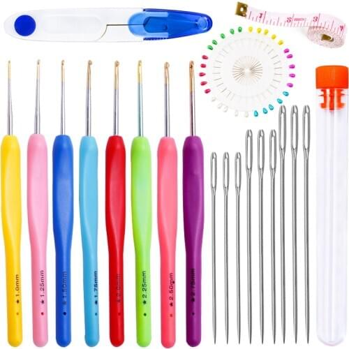 KAOBUY 50PCS Loom Knit Hook Set 8Pcs/Set Multicolor Plastic Handle Aluminum Crochet Hooks Large Eye Needles Sewing Supplies Tool