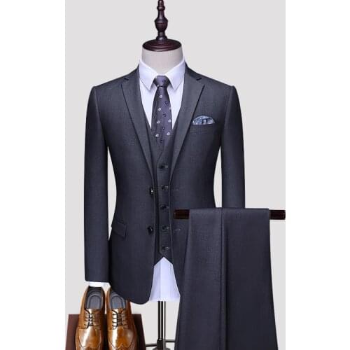 Jackets+Vest+Pants) 2021 New Mens pure cotton business Blazers/Man slim fit three-piece casual suit/Fashion groom dress S-5XL