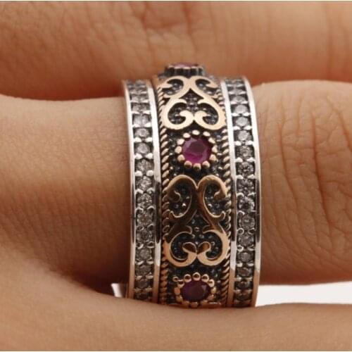 Vintage Single Row Purple Rhinestone Finger Rings for Men Women Punk Jewelry Flower Vine Pattern Two Tone Ring bague Z4P116