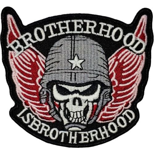 Brotherhood Wings MC Embroidery Patches Military Skull Badge Iron on Clothing Thermal Sticker for Biker Jacket Vest DIY