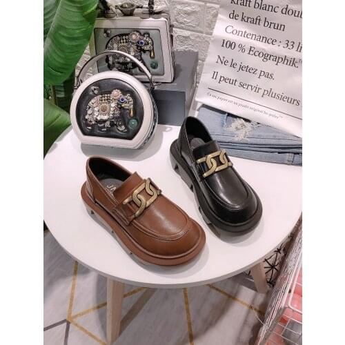 2021 spring and autumn new ladies leather British style small leather shoes with metal buckle all-match platform shoes