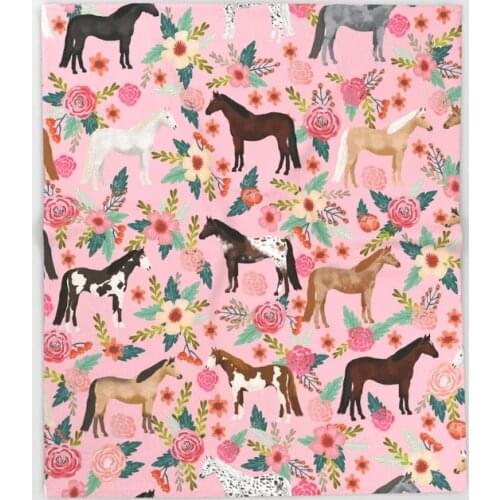 Horses Blanket Cute Design Horses Pink Floral Fleece Blankets and Throw Blanket for Beds Christmas Decorations for Home