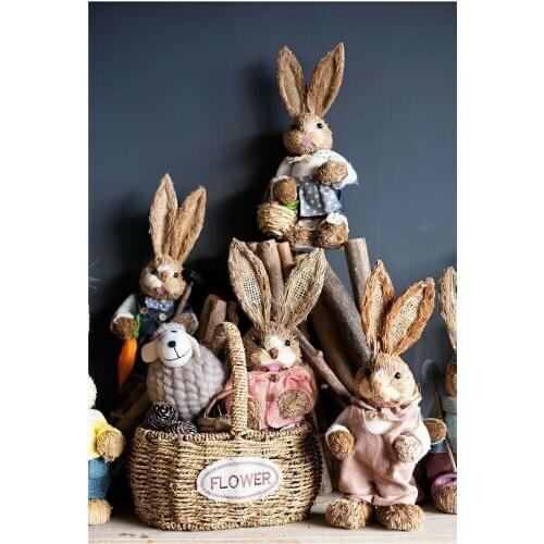 Straw rabbit Greeting,Desktop bunny Easter handicraft,pastoral,wedding decor,Window oranment.Photography props,Xmas