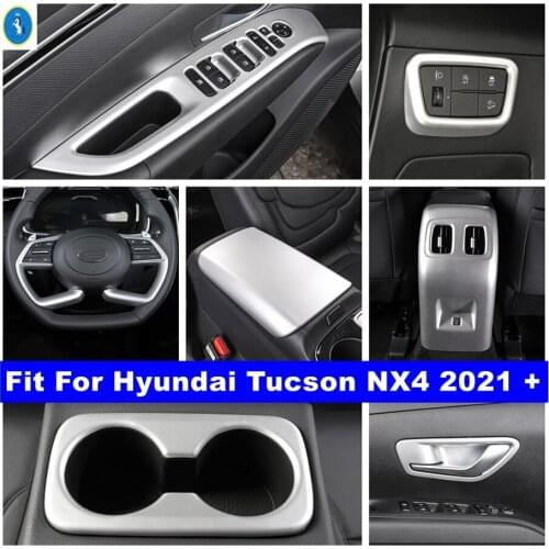 Silver Interior Refit Kit Door Lift Button / Rear Air AC / Glove Storage Box Panel Cover Trim For Hyundai Tucson NX4 2021 2022