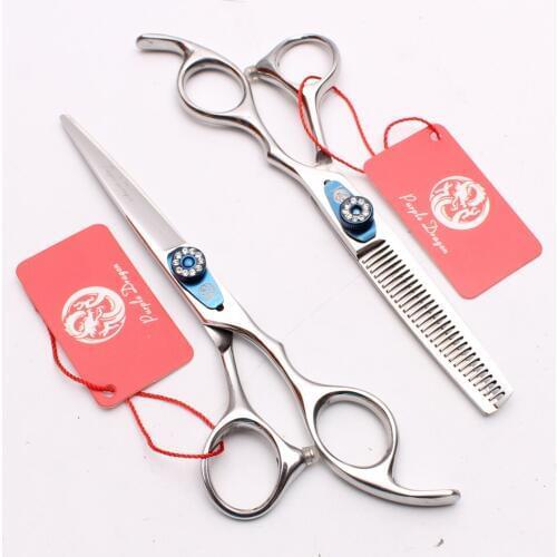 2Pc 6" 17.5cm 440C Purple Dragon Professional Hair Scissors Hairdressing Scissors Haircut Cutting Shears Thinning Scissors Z1015