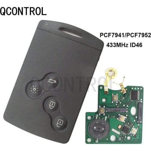 QCONTROL 4 Buttons Remote Key Smart Card Car Key Fob 433MHZ PCF7941 or PCF7952 Chip For Renault Megane Scenic Laguna Koleos Clio