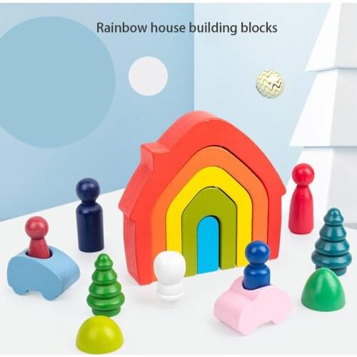 Color Shape Montessori Educational Wooden Toys For Kids Child Games Wood Early Learning Aid Building Block Cognition Toy Rainbow