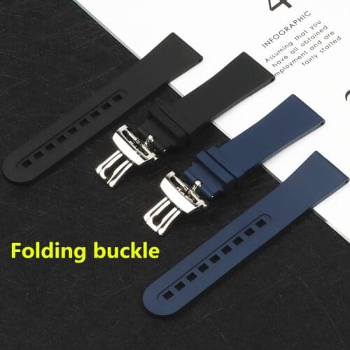 23mm Soft Fluorine Rubber Silicone Watch band Replacement For Blancpain strap Fifty Fathoms Black Blue Stainless Steel Buckle
