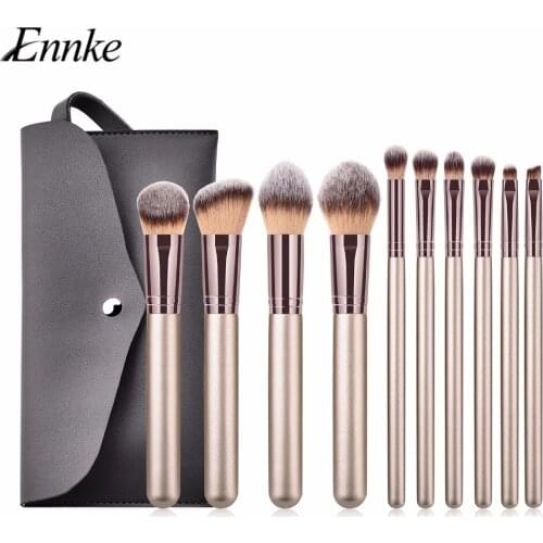 ENNKE Luxury 10Pcs Champagne Make Up Brushes Powder Foundation Blusher Eyeshadow Brushes Cosmetic Beauty Tool for Home Salon