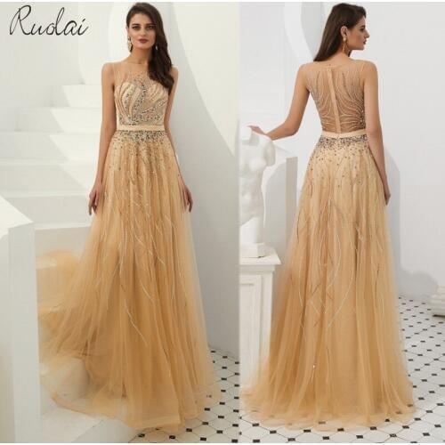 Luxury Evening Dresses Long 2019 Crystal Beads Evening Gowns For Women Evening Dress vestidos de fiesta vestido de noche