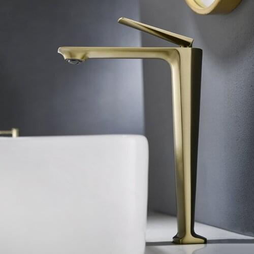 Bathroom Washbasin Faucet Brushed Gold Brass Cold And Hot Mixer Water Taps Deck Mounted Single Hole Sinle Handle