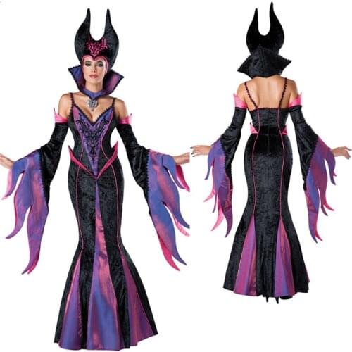 Sleeping Curse Witch Costume Halloween Adult Fairytale Cosplay Queen Masquerade Sleeping Beauty Curse Witchcraft Purple Dress