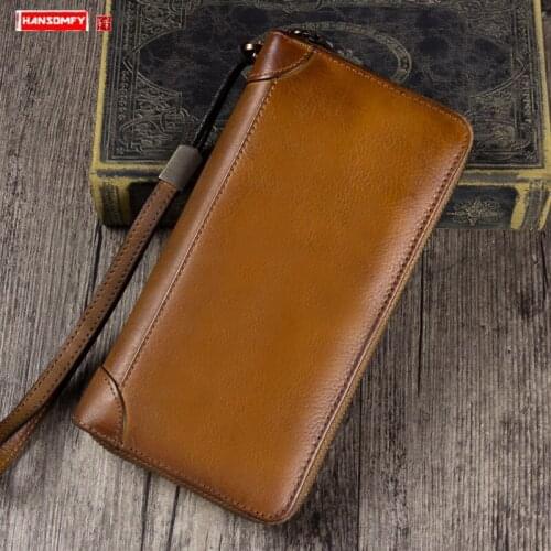 Vintage leather Womens wallet first layer leather card holder long wallets female zipper clutch bags large capacity purses New