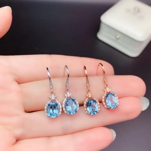 Sky blue topaz gemstone dangling earrings for beauty jewelry fine ornament hook earring natural gem girl birthday party gift