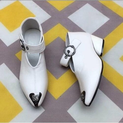 Low heels womens leather boots metal buckle shallow female autumn cozy shoes 2021 fashion style