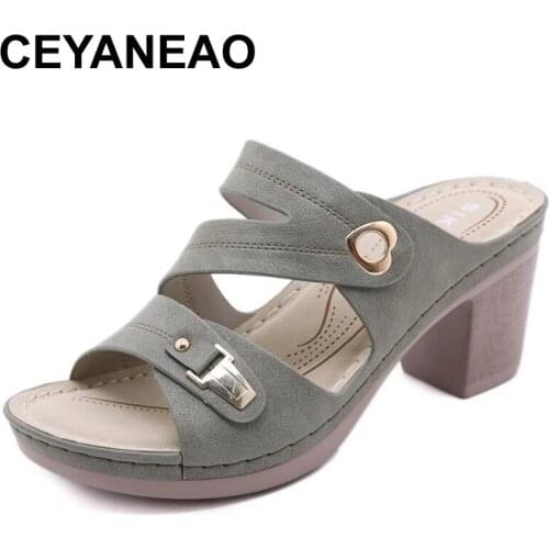 CEYANEAONew Summer Womens Slippers European and American style High Heels Comfortable Slippers Ladies sandals Zapatillasdemujer
