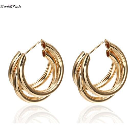 Banny Pink 2019 New Fashion Trend Earrings Simple Metal Wind Letter Round Shape Studs Earrings For Women Gift Circle Earrings