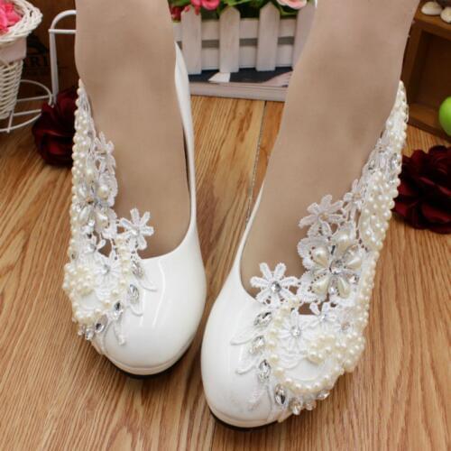 Romantic Ivory lace pearls super high heels dress pumps shoes woman HS067 dance party platforms wedding shoes online handmade