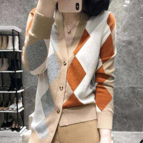 Cardigan Feminino Rushed Microfiber Standard 2019 Autumn New Cashmere Sweater Women Contrast Plaid Irregular Wool Knit Cardigan
