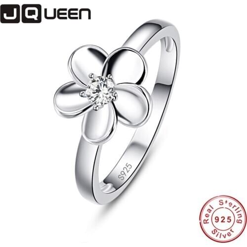 JQUEEN Luxury Charm 925 Sterling Silver CZ Wedding Ring Party Jewelry Flower shape Finger Ring For Woman Free Shipping