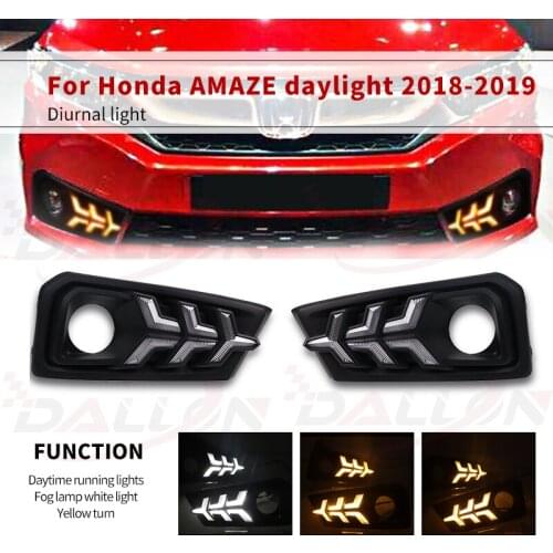 1 Pair For Honda Amaze 2018 2019 LED DRL Daylight Fog Lamp Cover With Turn signal Lamp Car Accessories