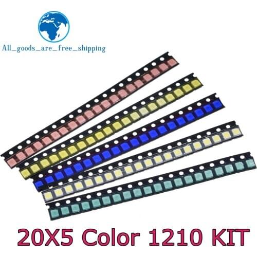 100pcs/lot 5 Colors SMD 1210 Led DIY kit Ultra Bright Red/Green/Blue/Yellow/White Water Clear LED Light Diode set