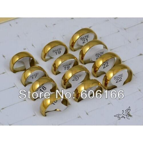 100pcs/lot 6mm Wedding Engagement Ring Mix Size Gold Tone High Polishing Dome Half Round Stainless Steel Rings Fashion Jewelry