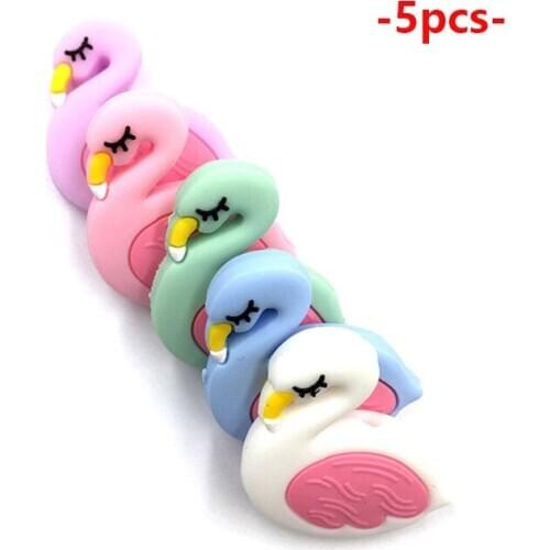 5PCS Food Grade Flamingo Silicone Beads Baby Teething Bead Teething Toys Silicone Perle Chew Necklace Accessories