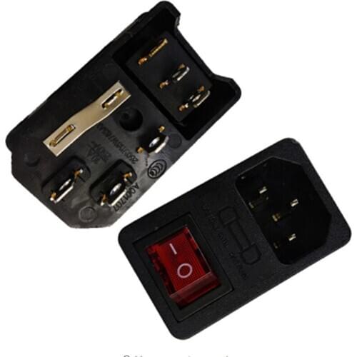 50Pcs Black 250V 15A IEC320 C14 Power Socket With 3P Red Light Switch Sercw Type
