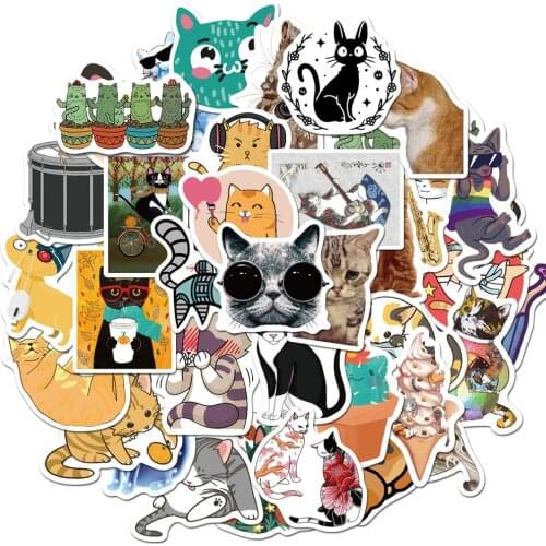 50pcs Cartoon Cute Cat Stickers For Laptop Bicycle Bike Car Guitar Helmet Adesivos Stickers Cat Stickers Craft Supplies