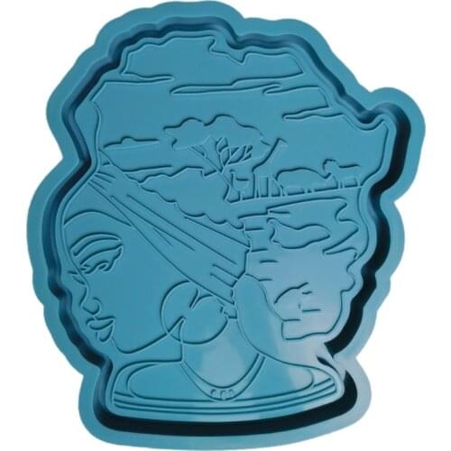Afro Female Rolling Tray Epoxy Resin Mold African Goddess Fruit Plate with Edges Silicone Mould DIY Crafts Tool