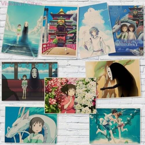 Anime Posters Spirited Away Hayao Miyazaki Comic Movie Wall Sticker Home Decor Vintage MO93