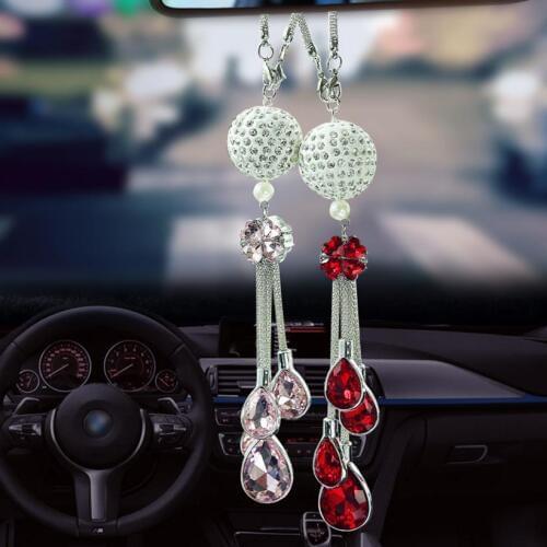 Car Rearview Mirror Pendant Crystal Ball Pendant Car Charm Car Decorative Rhinestone Pendant Interior Accessories Woman Gift