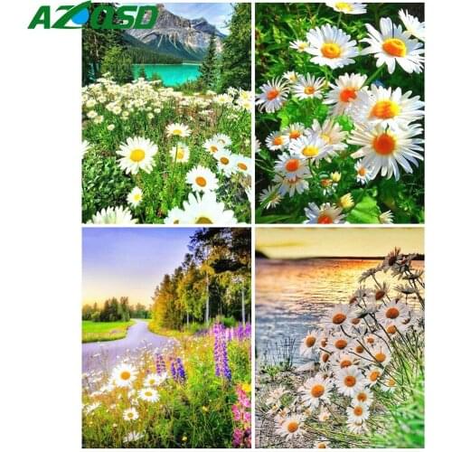 AZQSD Diamond Painting Full Square Flower Wall Stickers Diamond Embroidery Landscape Picture Of Rhinestones Home Decor