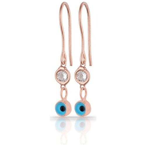 Glossy 925 Sterling Silver Earrings Evil Eye Jewelry For Women Rose Gold Plated With Zircon Drop Earrings