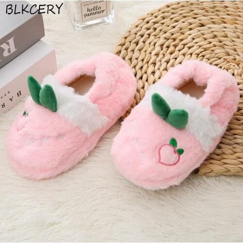 Brand Toddler Girl Slippers for Boy Loafers Plush Warm Cute Plant Children Soft Rubber Sole Home Shoes Little Kid House Footwear