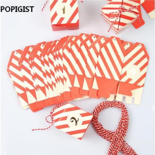 European creative Red & White Striped Wedding Favors Candy Boxes Bomboniera Party Paper Gift Box +Ropes+stickers(1-24)
