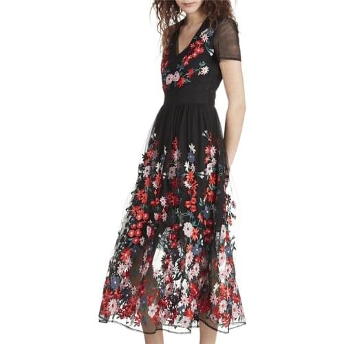 Patads French womens dress m spring summer fresh fairy embroidered flower dress Raphael 2 colors