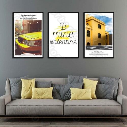Nordic Style Canvas Painting Wall Poster Yellow Buildings Art Letters with Yellow Color for Living Room Bedroom Wall Decoration