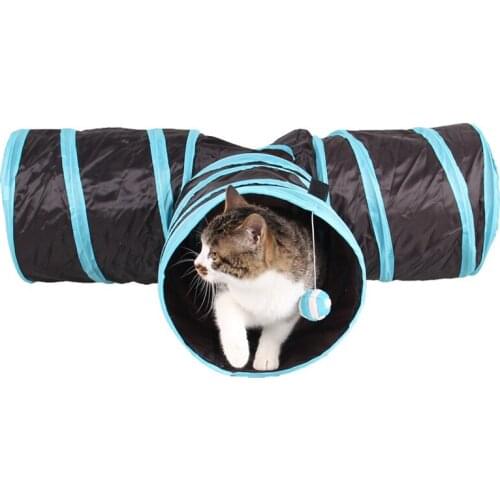Cat Toys, Cat Tunnel Tube 3-Way Tunnels Extensible Collapsible Cat Play Tent Interactive Toy Maze Cat House Bed with Balls