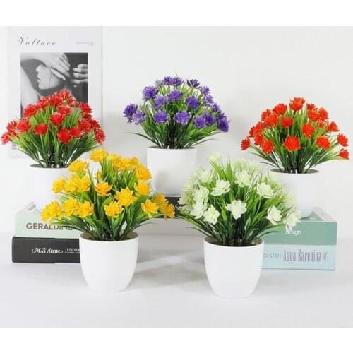 Simulation Plant Artificial Spring Grass Lotus Potted Tree Bonsai Fake Plants Ornaments DRY Hotel Garden Coffee Table Decoration