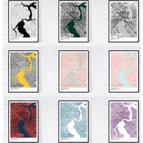 Jacksonville, Florida Map Nordic Retro Minimalism Painting Posters and Prints on Canvas Wall Art Modular Pictures Home Decor