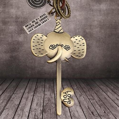 Cute Lucky Elephant Keychains Pendant Punk Flower Eyes Engraved Love You Letter Car Key Chain Ring Holder Accessories Gift