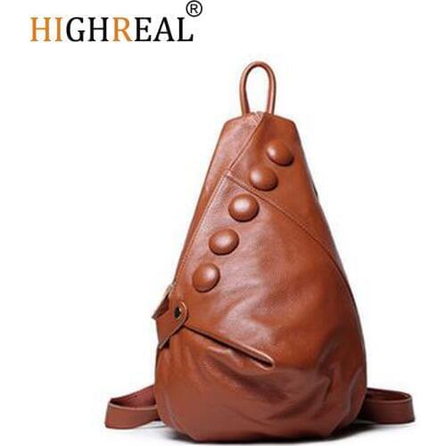 HIGHREAL Fashion Genuine Leather Backpacks First Layer Cowhide Women Backpack Desiger Brand Women Travel Bags School Back Pack