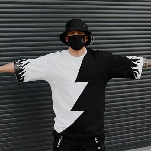 2021 Summer European And American High Street Five-Point Sleeve Mens Loose T-Shirt Sports Casual Color Short Sleeve