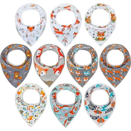 100% Organic Cotton Bibis Unisex Adjustable Double Teething Baby Bibs Bandana Cotton Baby Bibs