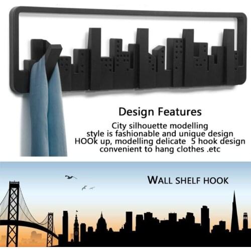Wall Hanger Mount Multipurpose Hook Sturdy Storage Pastoral Style Black Coat Hanger Durable Cityscape Art Clothes Hanger Decor