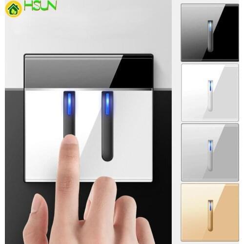 New 1 2 3 4 gang Luxury Light Switch LED Indicator Crystal Tempered Glass Piano Key Model design White Push Botton Wall Switch