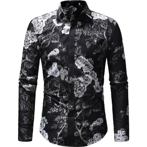 New Fashion Casual Men Shirt Long Sleeve Europe Style Slim Fit Shirt Men High Quality Cotton Floral Shirts Mens Clothes